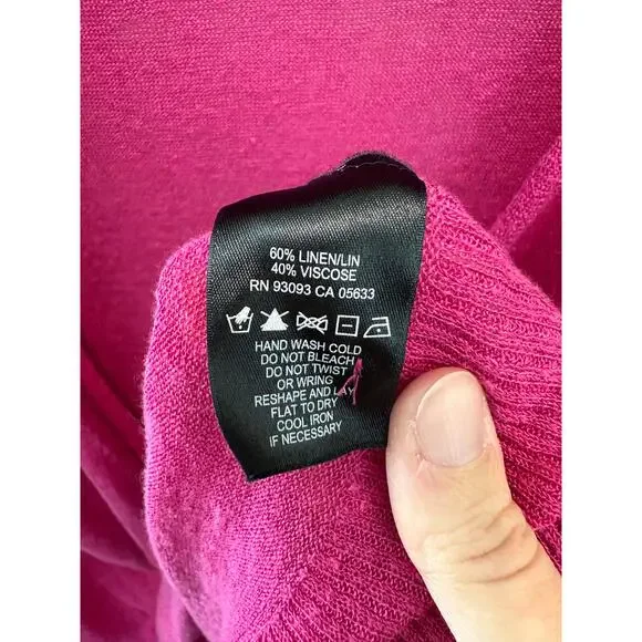 NIC+ZOE | Magenta Pink Plus Size Linen Blend Surplice Deep V-Neck Cardigan | 2X - Picture 6 of 6